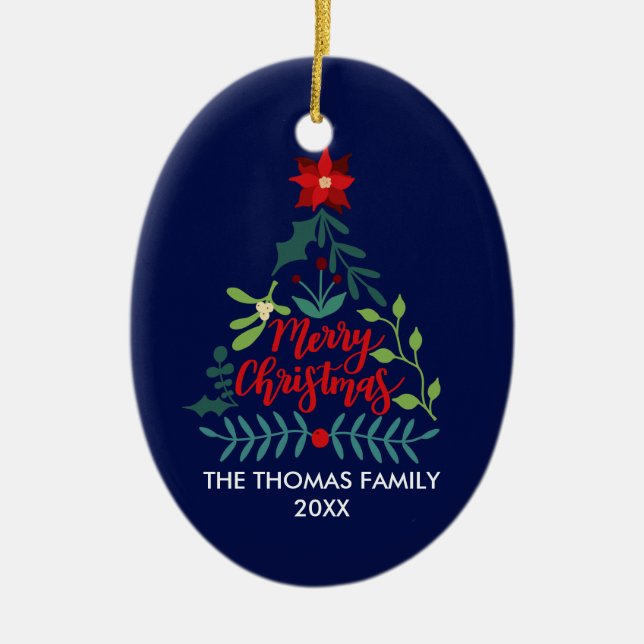 Christmas Foliage Leaves Ceramic Tree Decoration (Front)