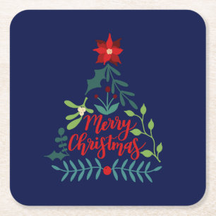 Christmas Foliage Leaves Square Paper Coaster