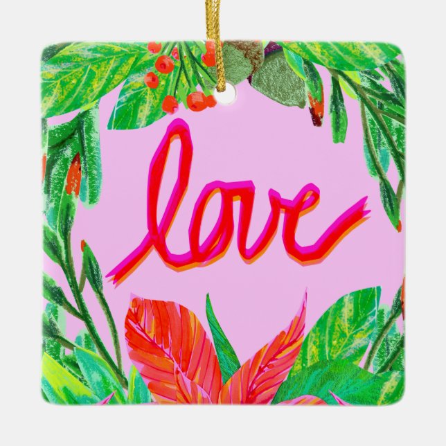 Christmas Foliage - Love Ceramic Ornament (Front)