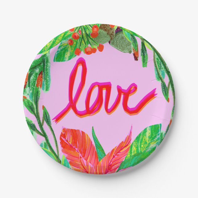 Christmas Foliage - Love Paper Plate (Front)