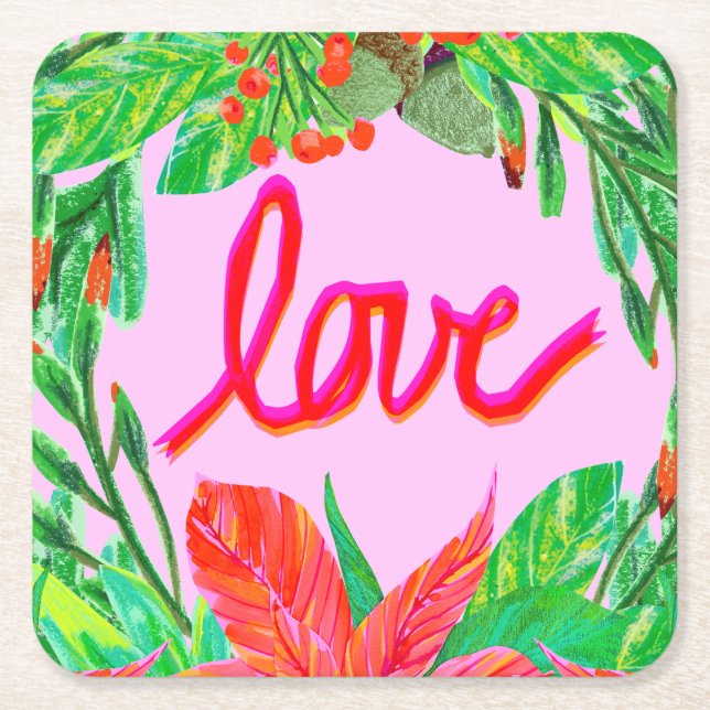 Christmas Foliage - Love Square Paper Coaster (Front)