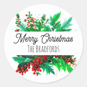 Christmas Foliage   Merry Christmas Personalized Classic Round Sticker