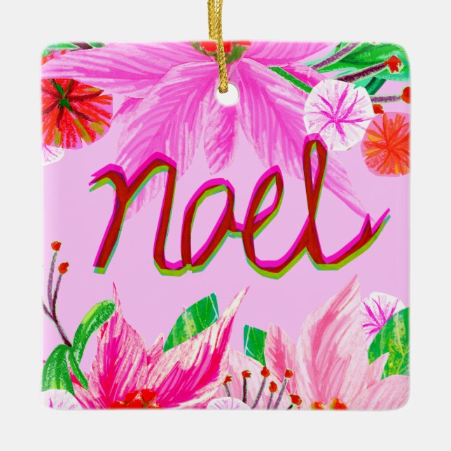 Christmas Foliage - Noel Ceramic Ornament (Front)
