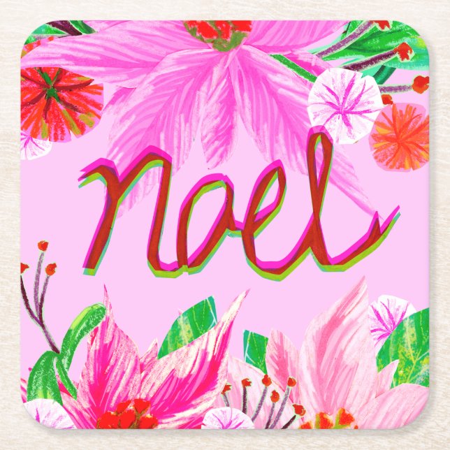 Christmas Foliage - Noel Square Paper Coaster (Front)