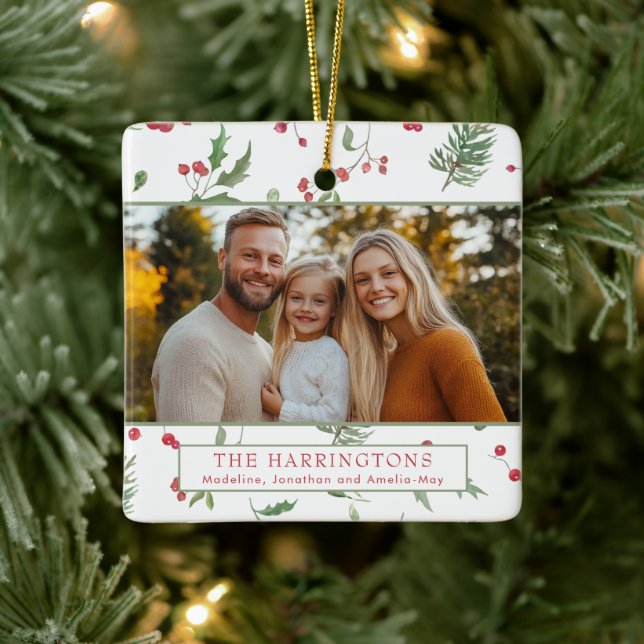 Christmas Foliage Photo Ceramic Ornament (Tree)
