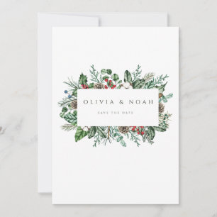 Christmas Foliage Pinecone Save The Date Card