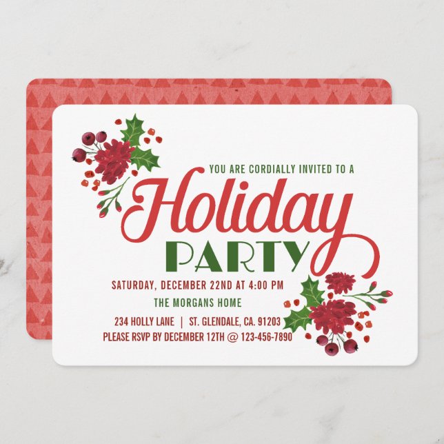 Christmas Foliage Red and Green Christmas Party Invitation (Front/Back)