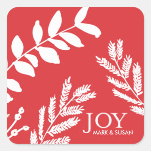 Christmas Foliage Red and White Square Sticker