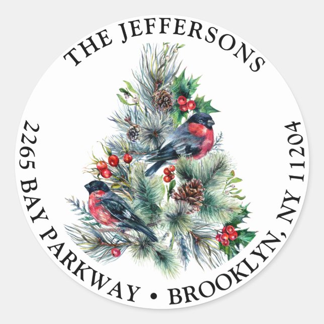 Christmas Foliage & Red Bird Return Address Label (Front)