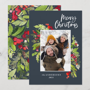 Christmas foliage traditional rustic photo holiday card