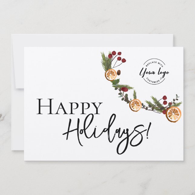 Christmas Foliage Wreath Business logo thank you Holiday Card (Front)
