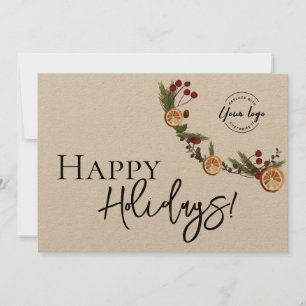 Christmas Foliage Wreath Business logo thank you Holiday Card