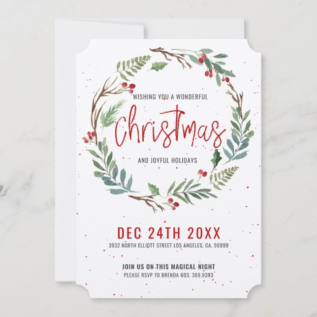 Christmas foliage wreath hand-written typography holiday card (Front)