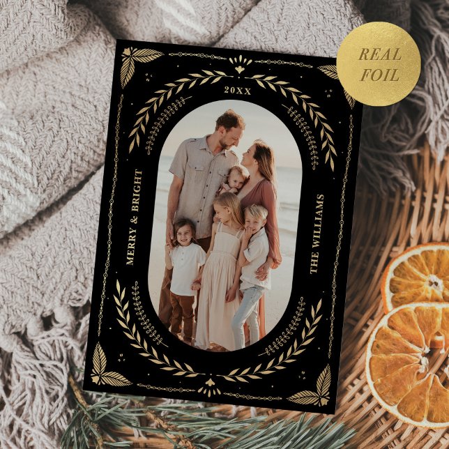 Christmas Folk Art Holiday Photo Black Gold (Creator Uploaded)