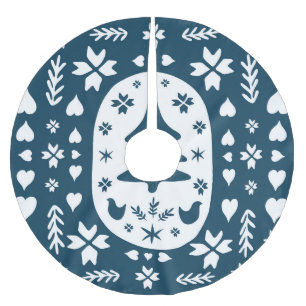 Christmas Folk Art: Scandinavian Doodle. Brushed Polyester Tree Skirt
