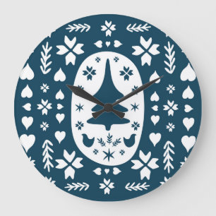 Christmas Folk Art: Scandinavian Doodle. Large Clock