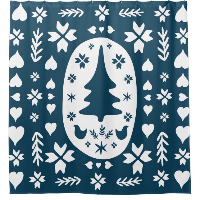 Christmas Folk Art: Scandinavian Doodle. Shower Curtain (Front)