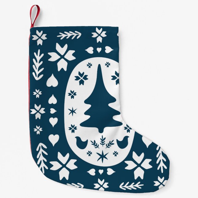 Christmas Folk Art: Scandinavian Doodle. Small Christmas Stocking (Front)