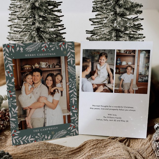 Christmas Folk Floral Photo Holiday Card (Creator Uploaded)