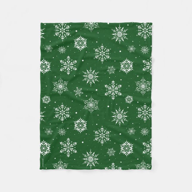 Christmas Folk Snowflakes Green Fleece Blanket (Front)