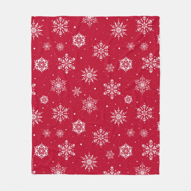 Christmas Folk Snowflakes Red Fleece Blanket (Front)