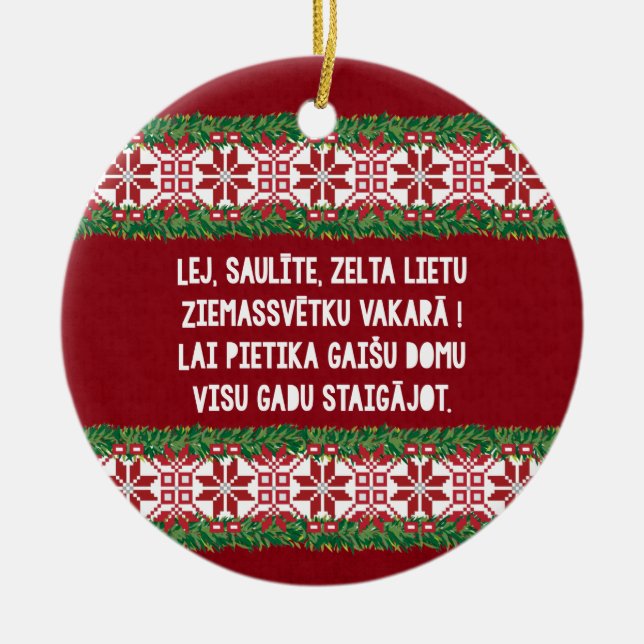 Christmas Folk Song III Latviesu Tautasdziesma Ceramic Tree Decoration (Front)