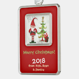 Christmas Folk Whimsey FAMILY PERSONALIZED Silver Plated Framed Ornament