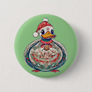 Christmas Folklore Duck Wearing A Santa Hat 6 Cm Round Badge