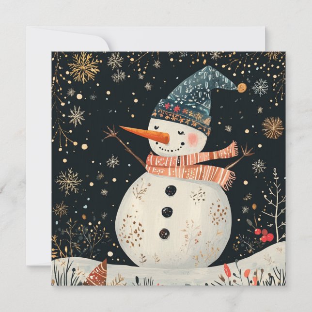 Christmas Folklore Snowman Art Holiday Card (Front)