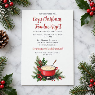 Christmas Fondue Party Cosy Watercolor Holiday Invitation