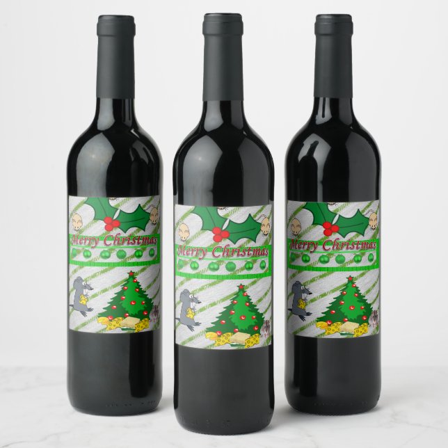 Christmas Food and Beverage Label Set Mice (Bottles)