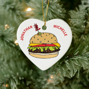 Christmas Food Burger Couples Names Ceramic Tree Decoration