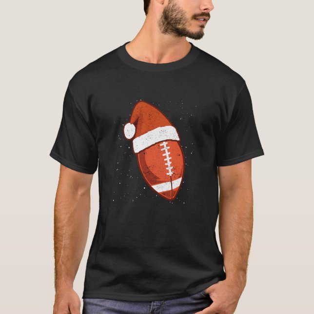 Christmas Football Ball Santa Claus Hat Xmas Team  T-Shirt (Front)