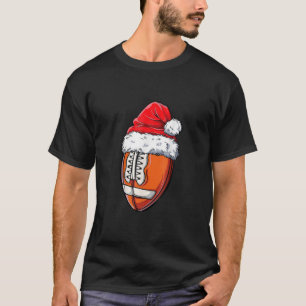 Christmas Football Ball Santa Hat Funny Sport T-Shirt