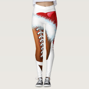 Christmas Football Ball Santa Hat Funny Sport Xmas Leggings