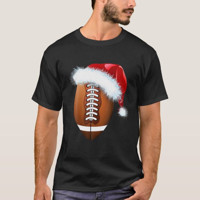 Christmas Football Ball Santa Hat Funny Sport Xmas T-Shirt (Front)