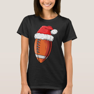 Christmas Football Ball Santa Hat Funny Sports Xma T-Shirt