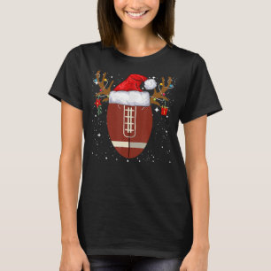 Christmas Football Ball Santa Hat Reindeer Xmas Li T-Shirt