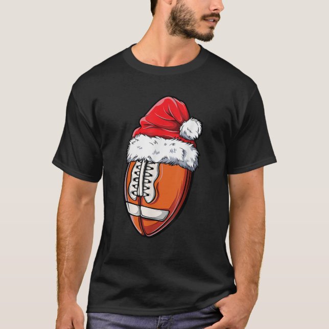 Christmas Football Ball Santa Hat Xmas Boys Men Te T-Shirt (Front)