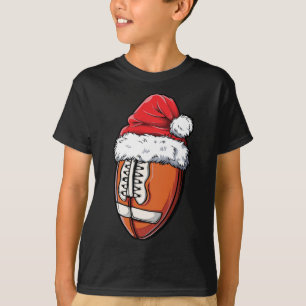 Christmas Football Ball Santa Hat Xmas Team Sport T-Shirt