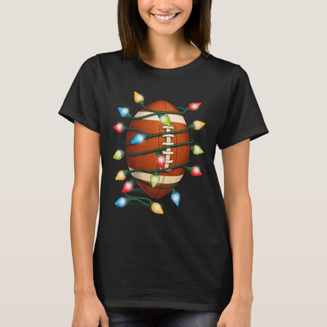 Christmas Football Ball Xmas Lights Holiday Sports T-Shirt (Front)