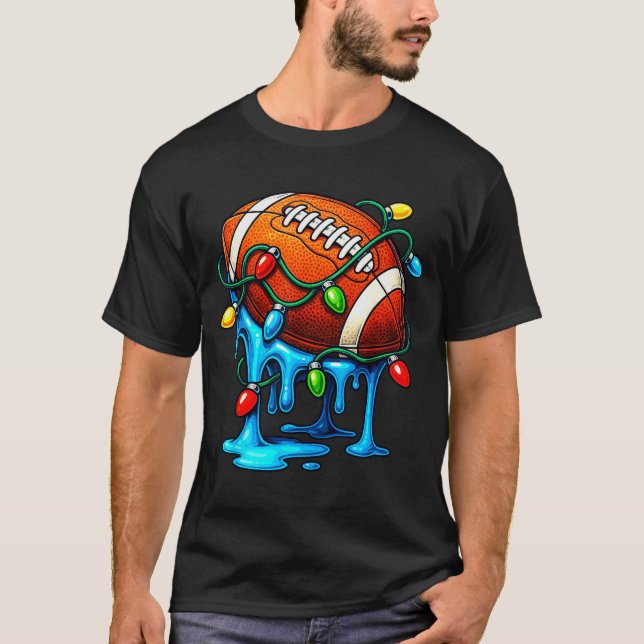 Christmas Football Drip Ice Cream Dripng  T-Shirt (Front)