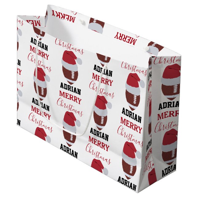 Christmas Football Gridiron Ball Custom Name Large Gift Bag (Front Angled)
