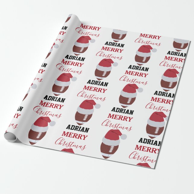 Christmas Football Gridiron Ball Custom Name Wrapping Paper (Unrolled)