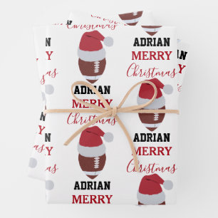 Christmas Football Gridiron Ball Custom Name Wrapping Paper Sheet
