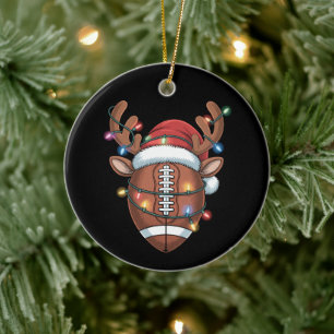Christmas Football Lover Santa Hat Sports Xmas  Ceramic Tree Decoration