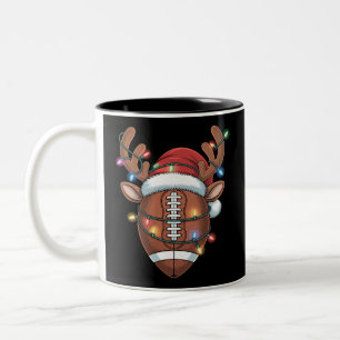Christmas Football Lover Santa Hat Sports Xmas  Two-Tone Coffee Mug