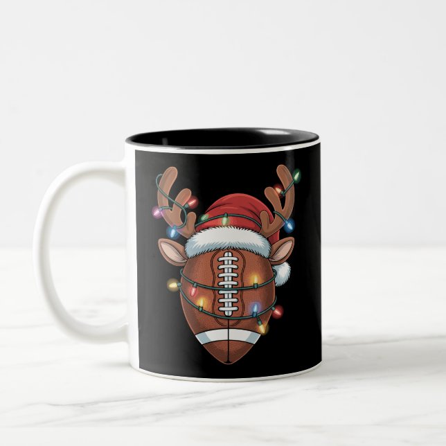 Christmas Football Lover Santa Hat Sports Xmas  Two-Tone Coffee Mug (Left)