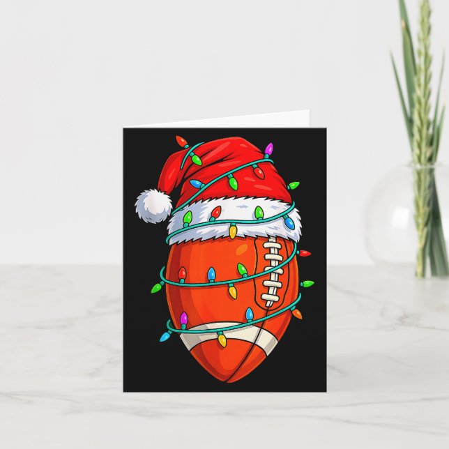 Christmas Football Player Santa Hat Xmas Lights Fu Card (Front)