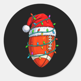 Christmas Football Player Santa Hat Xmas Lights Fu Classic Round Sticker